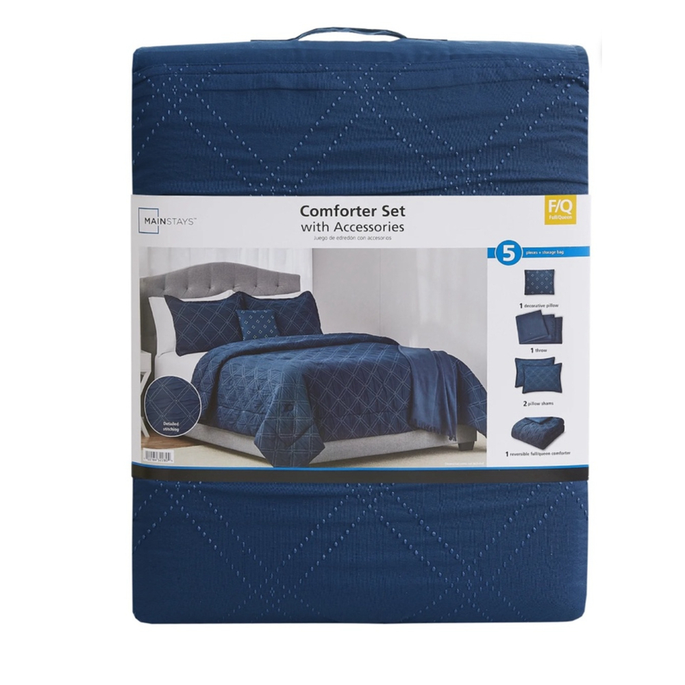 NEW Mainstays Full/Queen Navy Blue & Light Blue 5-Piece Comforter Set - Picture 3 of 14